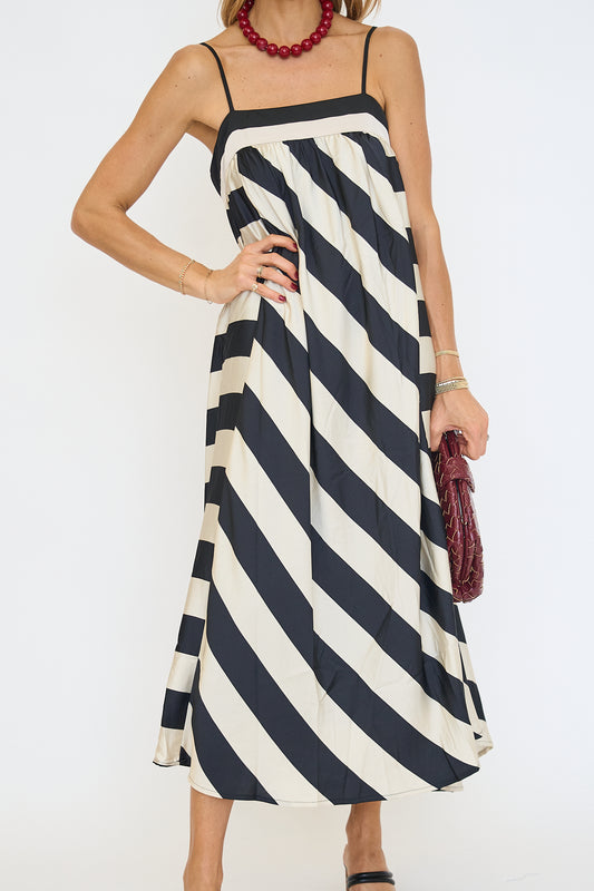 Bold Stripes Adjustable Straps Flowy Maxi Dress