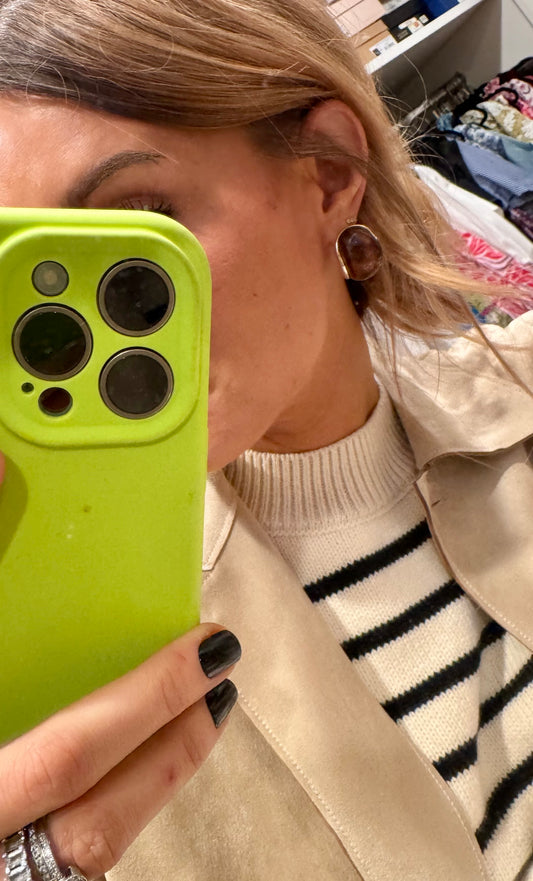 Wide Marble Resin Curved Drop Earrings