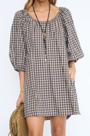 Ollie Plaid Bubble Sleeve Dress