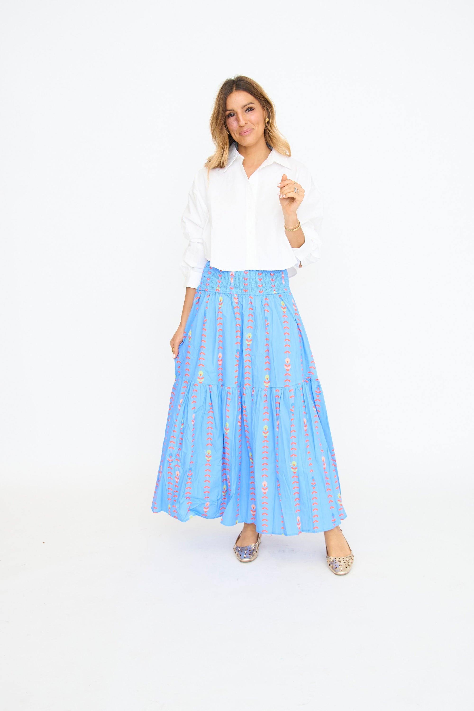 Floral Vine Smock Waist Maxi Skirt