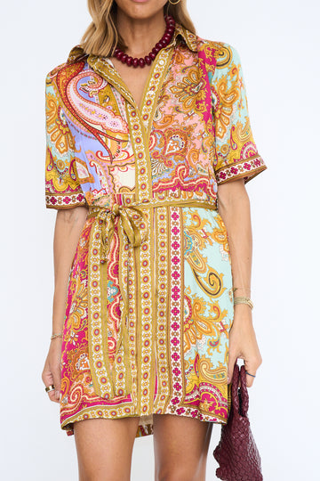 Laren Morocco Tie Waist Shirt Dress