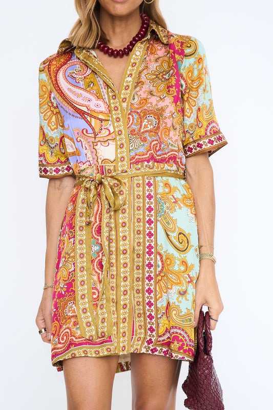 Laren Morocco Tie Waist Shirt Dress