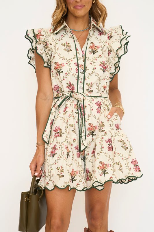 Floral Print Flutter Sleeve Mini Dress