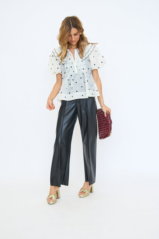 Scalloped Collar Sheer Polka Dot Blouse