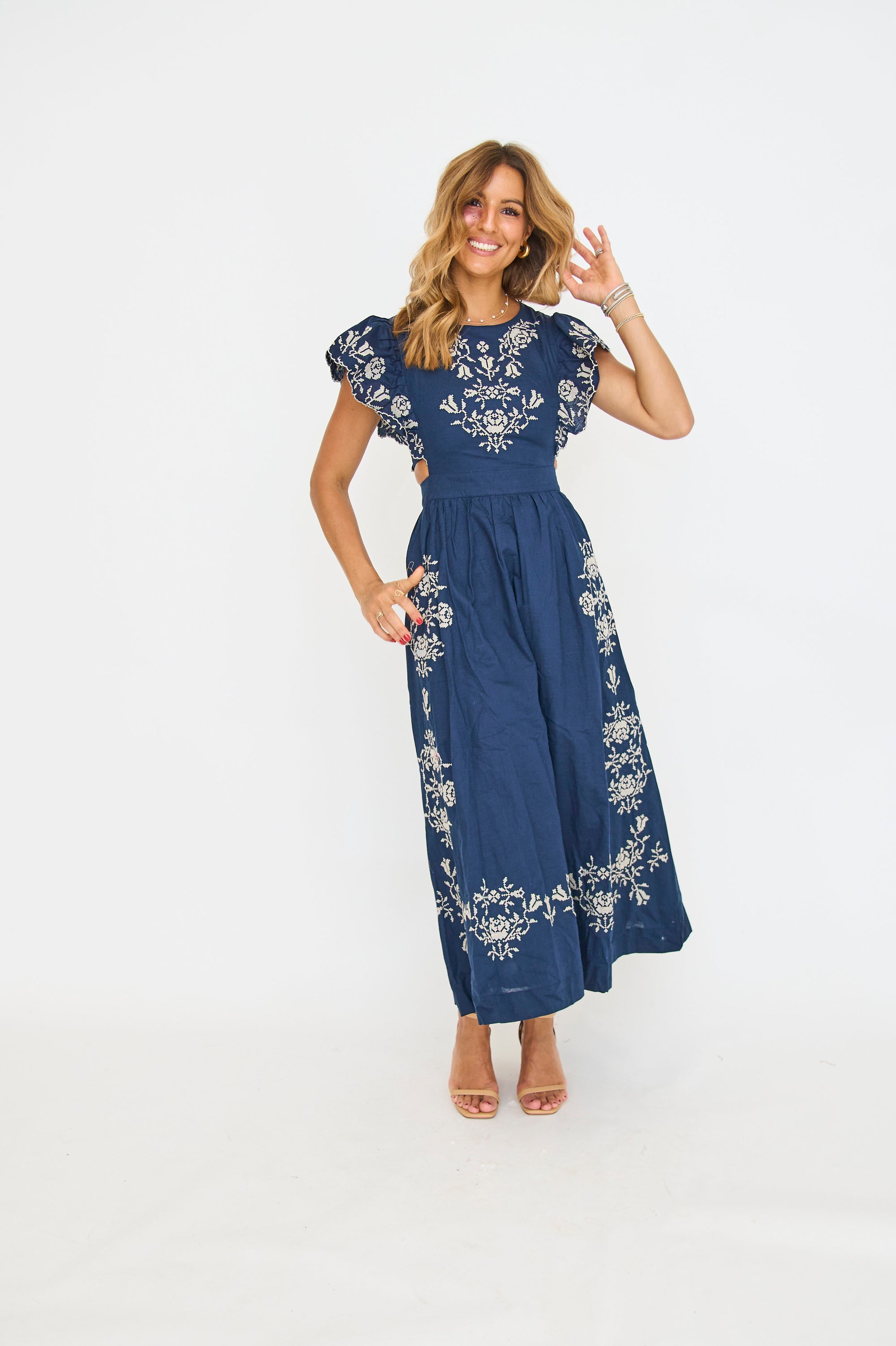 Liza Embroidered Navy Maxi