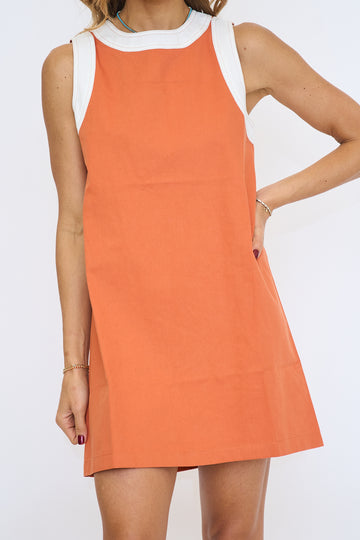 Burnt Orange Retro Mod Look Mini Dress