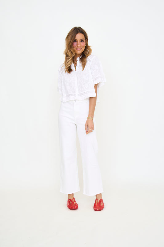 Clear Eyes Wide Leg Denim Pants - White