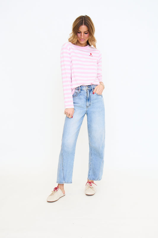 Love Embroidery Stripe Cotton Tee