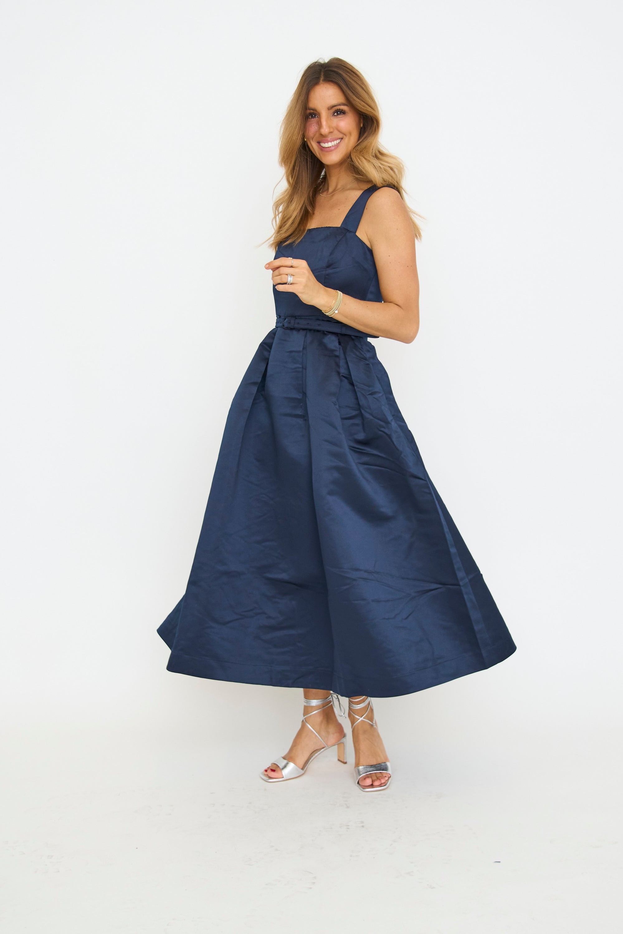 Satin Belted Midi Dress