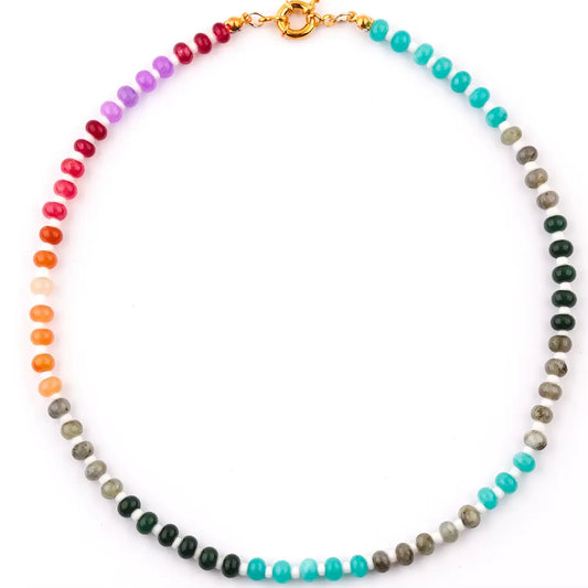 Gemstone Candy Bead Rainbow and Charm Necklace