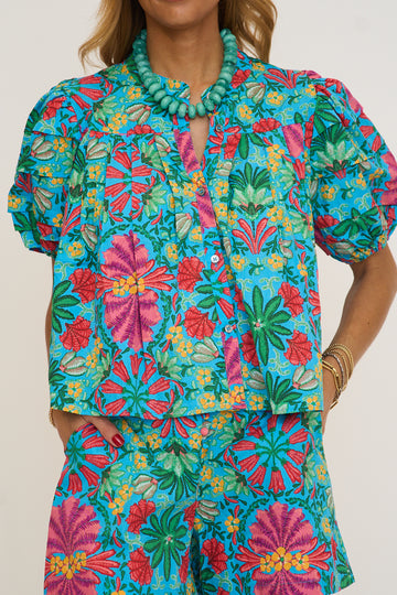 Tropical Pleat Sleeve Top
