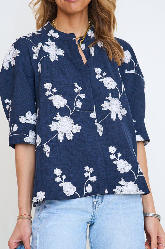 Floral Embroidered Button Down Top