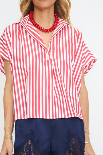 Stripe Signature Vneck Collar Top