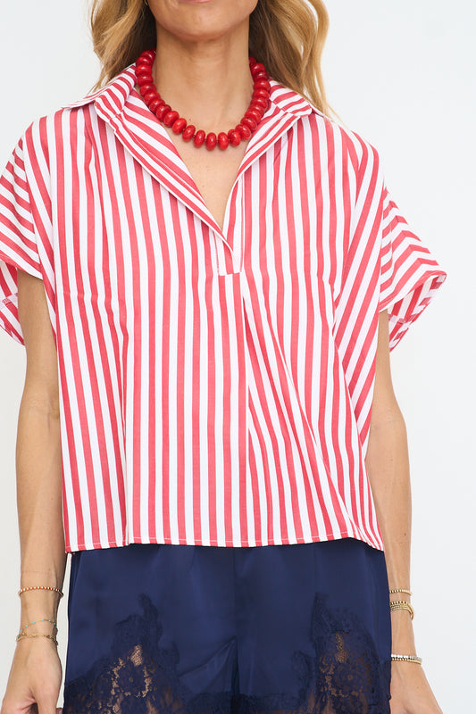 Stripe Signature Vneck Collar Top