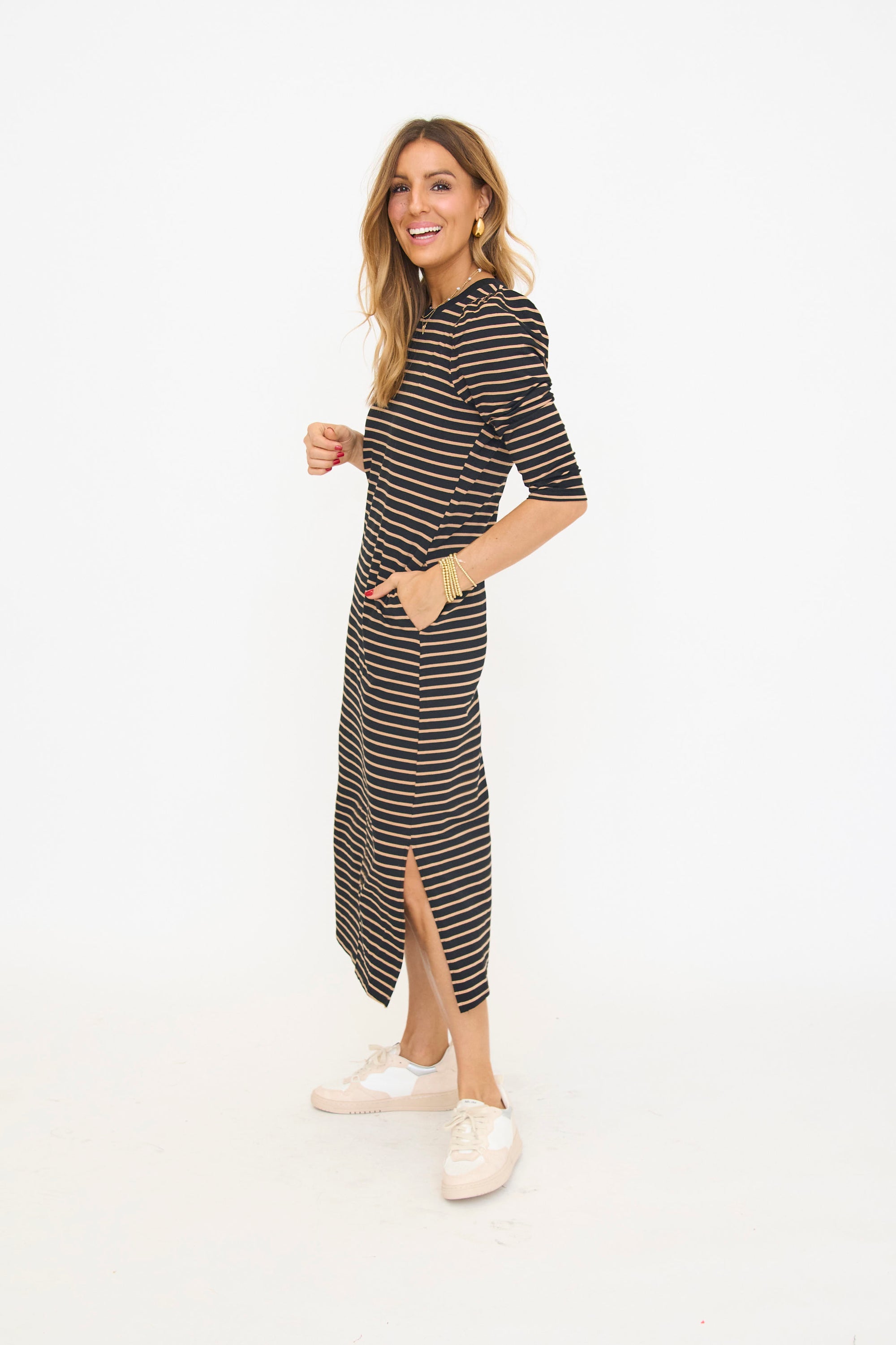 Stripe Jersey Knit Midi Dress