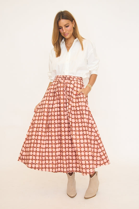 Printed Pleated Midi Skirt