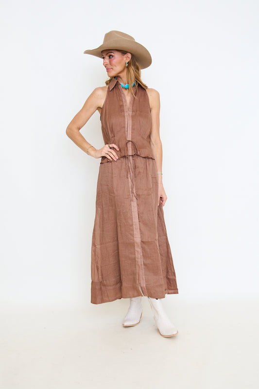 Caramel Maxi Skirt with Slit