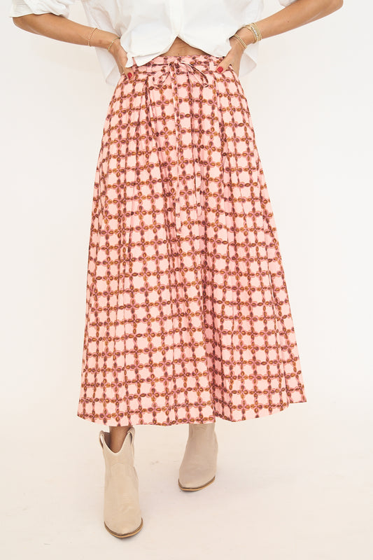 Printed Pleated Midi Skirt