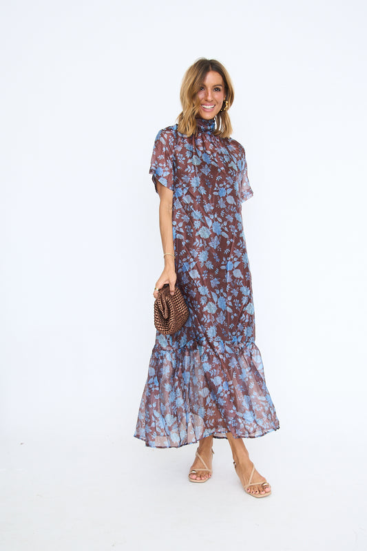 Coco Tie Neck Organza Maxi Dress