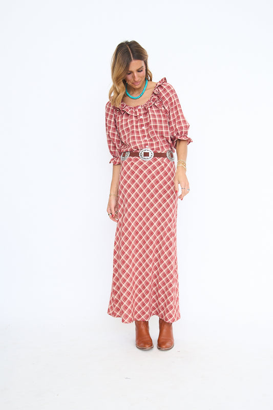Hostess Plaid Midi Skirt