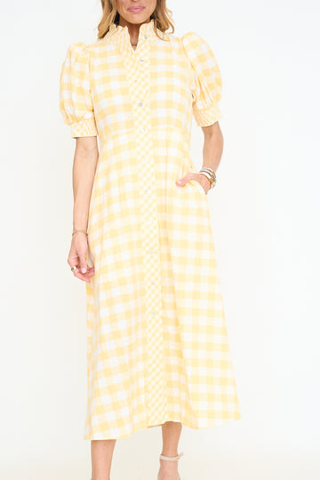 Contrast Gingham Button Down Midi Dress