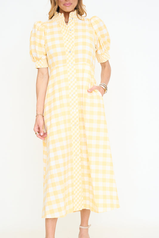 Contrast Gingham Button Down Midi Dress