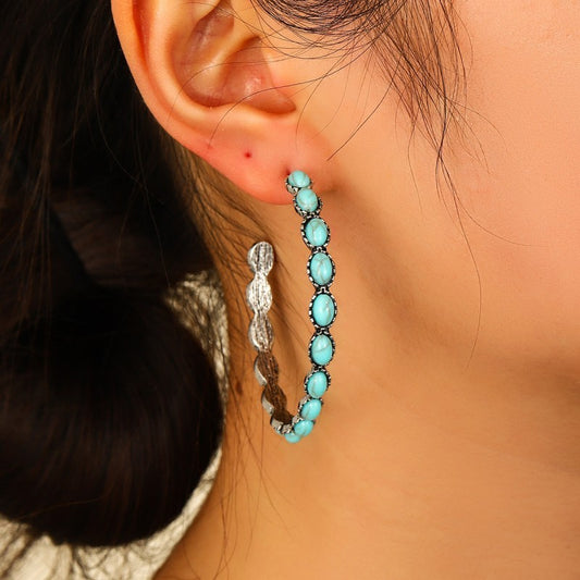 Western Turquoise Stone Hoop Earrings