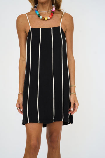 Contrast Stripe Linen Mini Dress