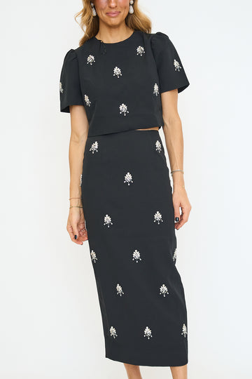 Jewel Embellished Cropped Top And Midi Skirt Set