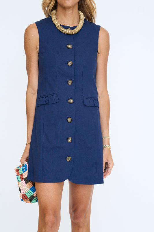 Ruffle Pocket Button Down Dress