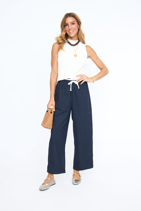 Ari Pinstripe Drawstring Wide Leg Pants