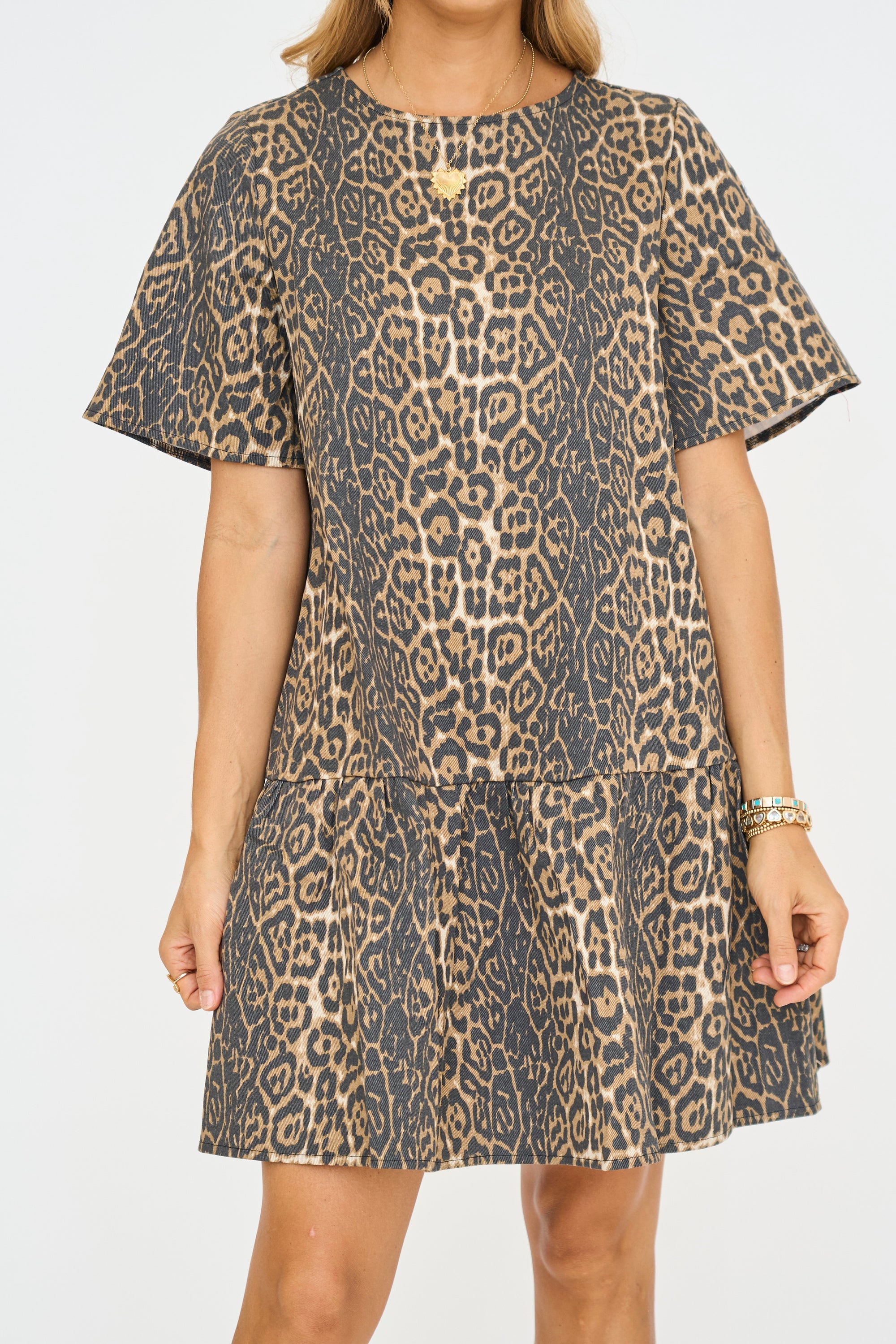 Leopard Print Denim Mini Dress