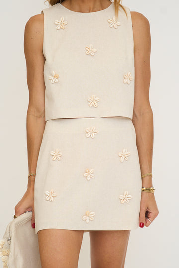 Petal Whisper Shell-Trim Skirt Set
