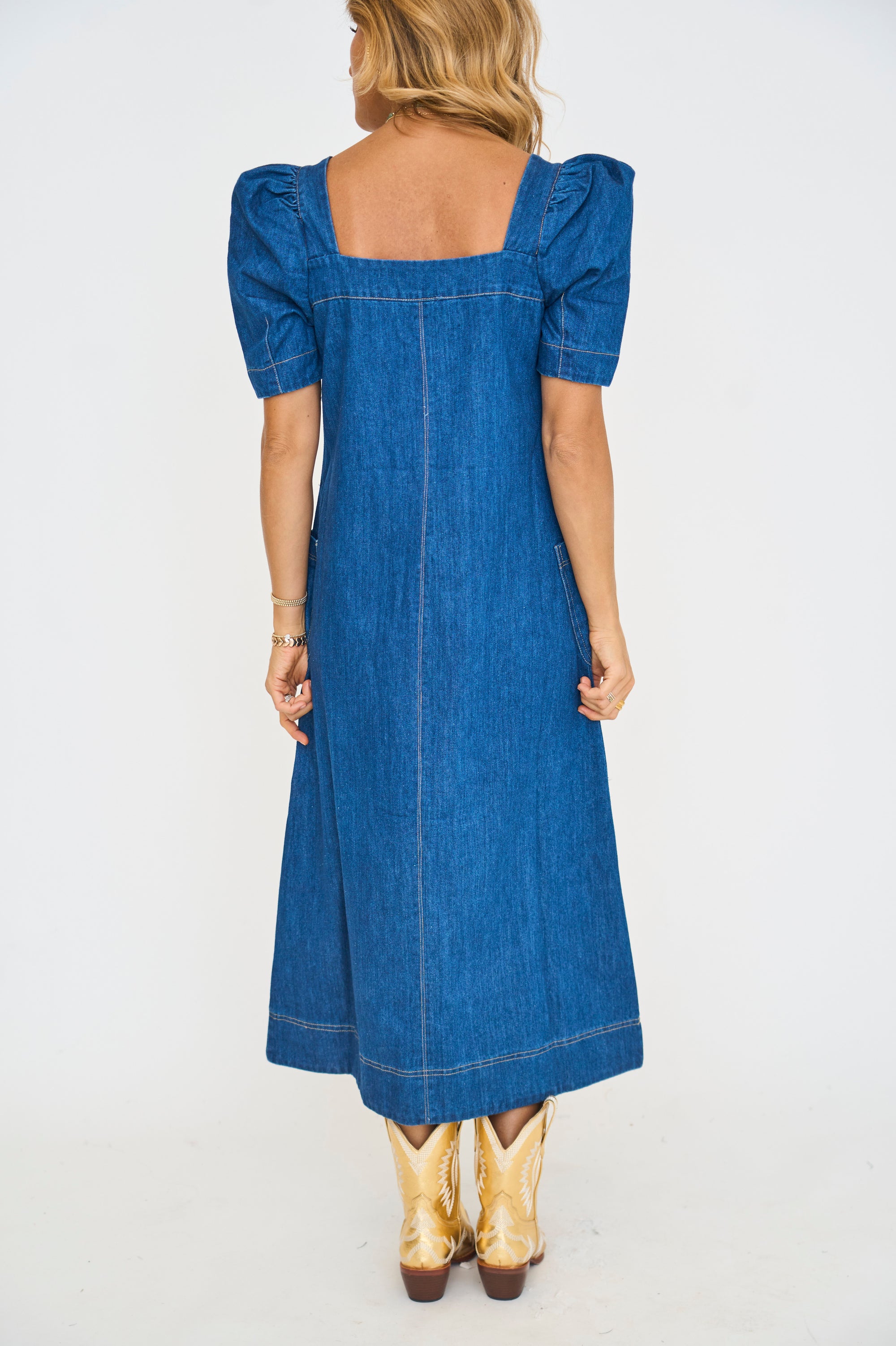 Square Neck Denim Midi