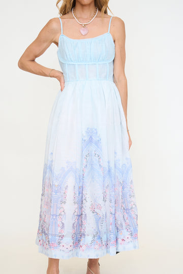 Romantic Botanical Corset Inspired Maxi Slip Dress