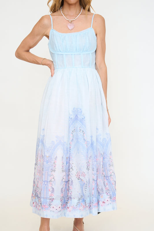 Romantic Botanical Corset Inspired Maxi Slip Dress