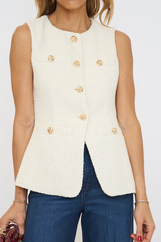 Tweed Buttoned Long Split Top