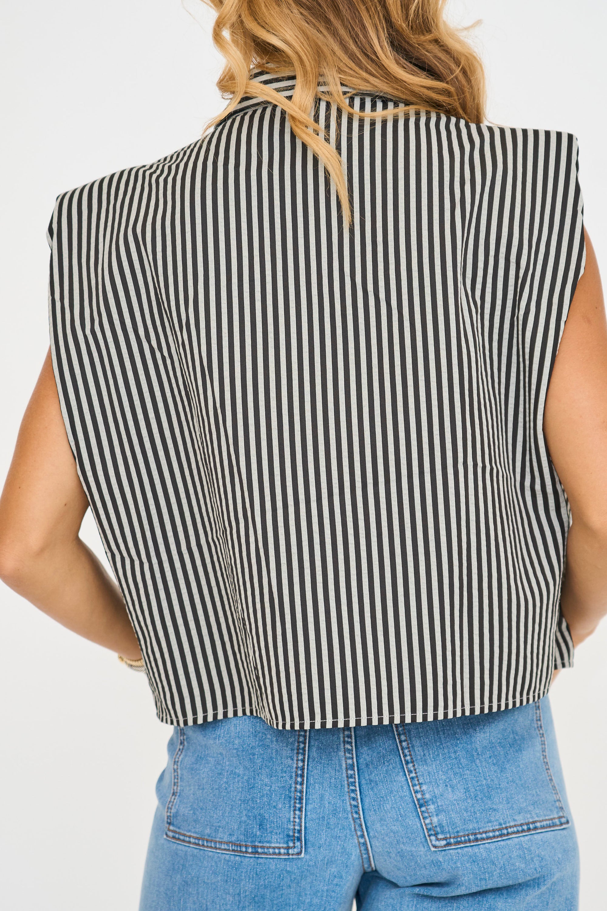 Elswyth Padded Shoulder Button-Up Top