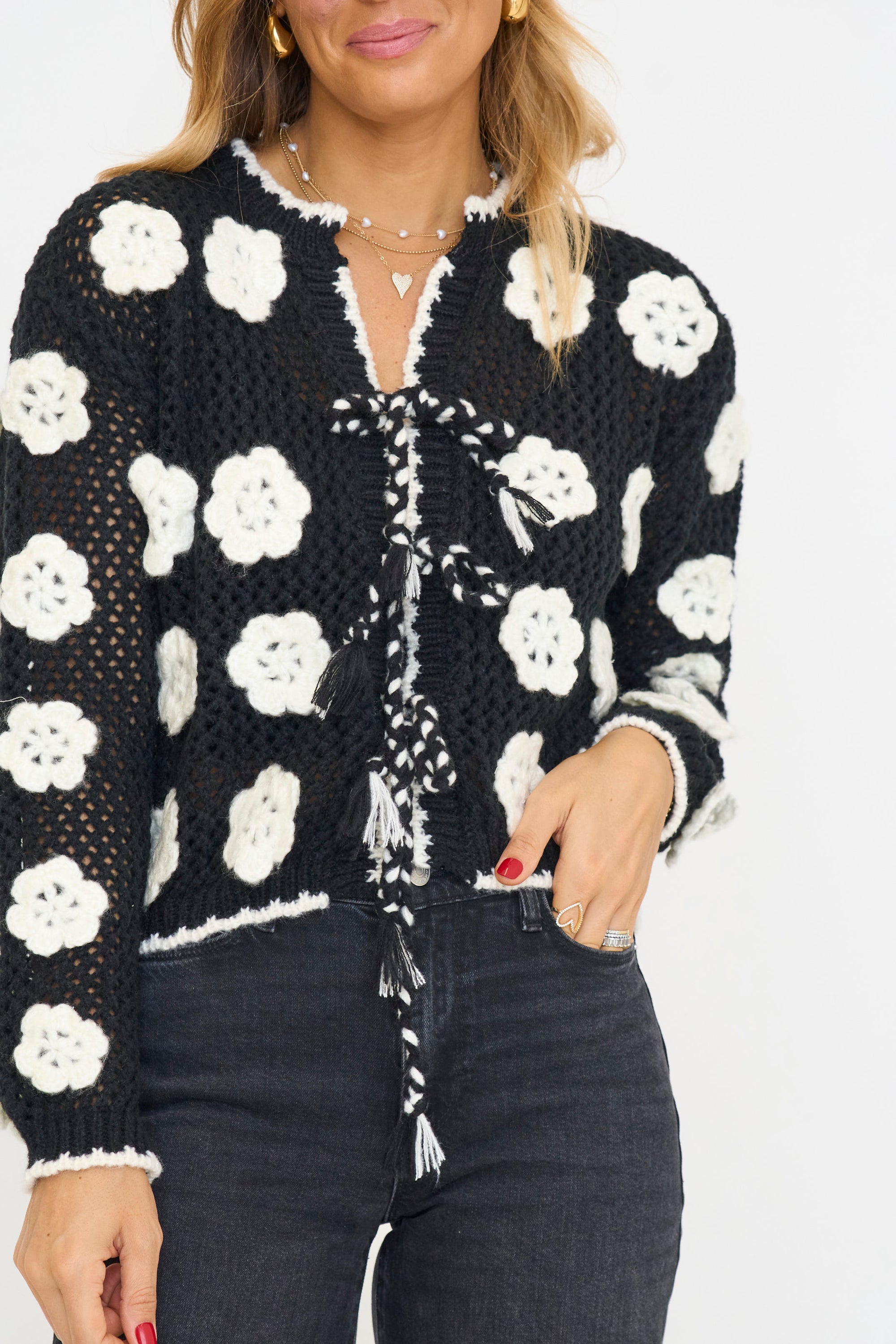 Crochet Floral Cardigan Sweater