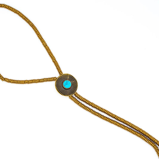 Brass Turquoise Sunburst Bolo