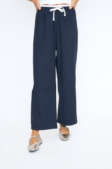 Ari Pinstripe Drawstring Wide Leg Pants