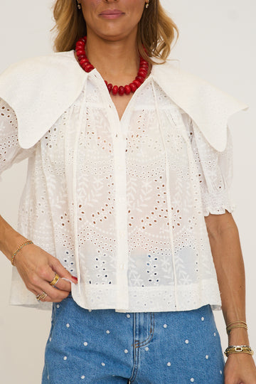 Eyelet Novelty Collar Top