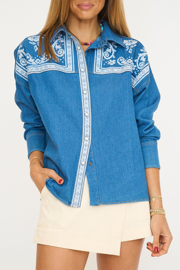 Button Down Embroidery Denim Shirt