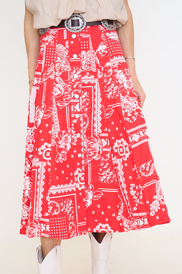 Paisley Denim Button Down Midi Skirt