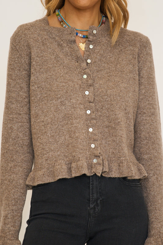 Long Sleeve Ruffle Button-Down Cardigan