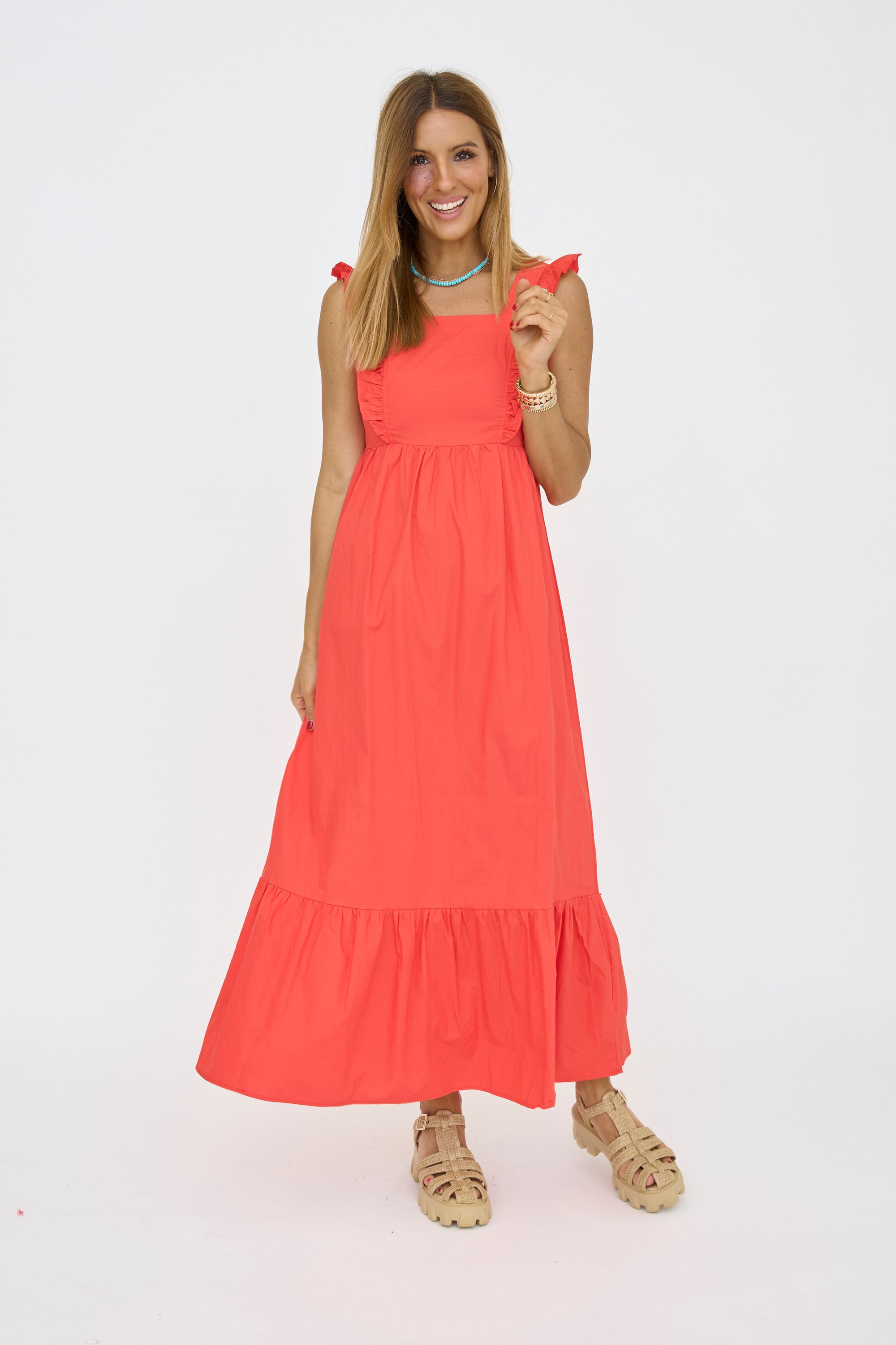 Ruffled Square Neckline Long Dress