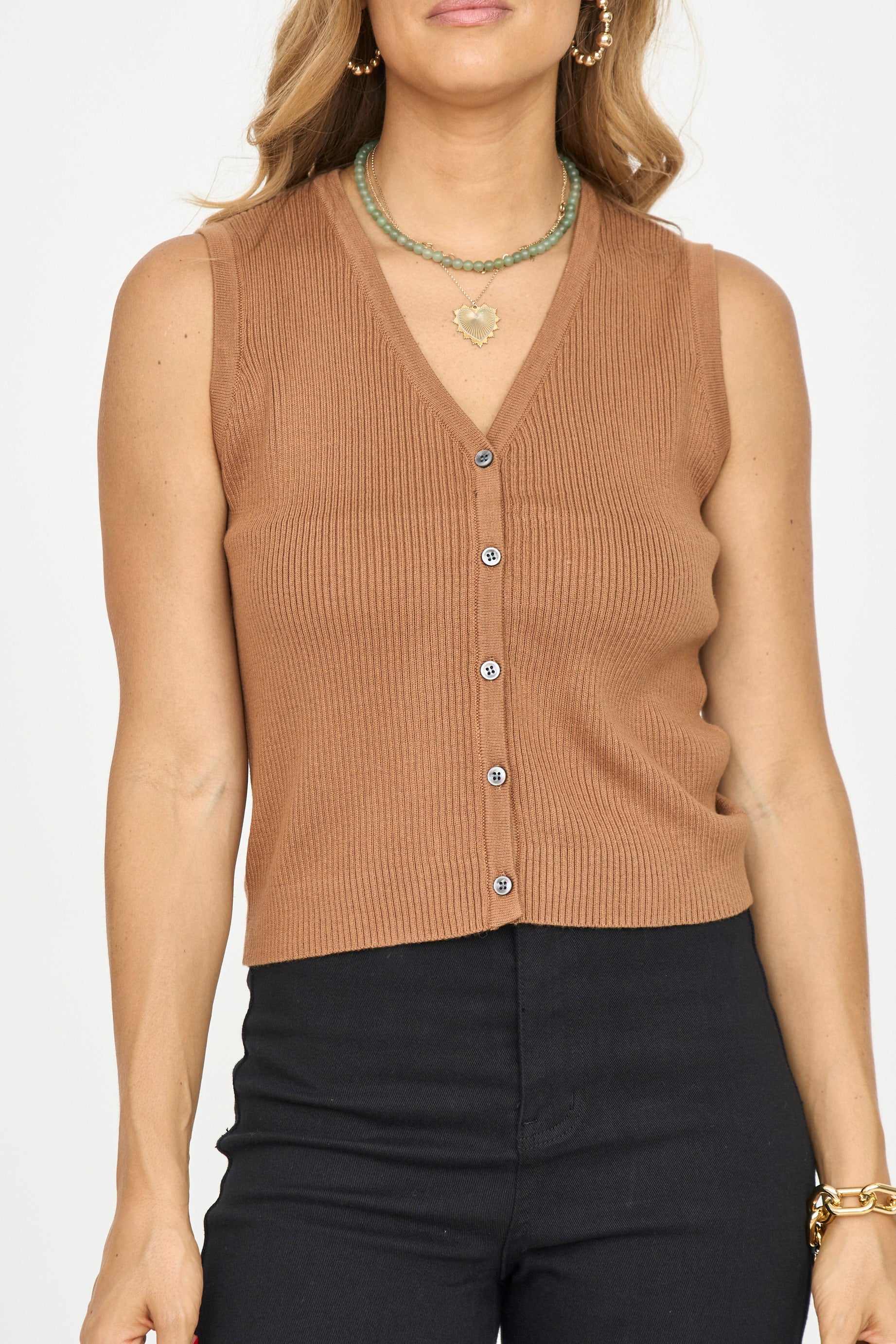 Ribbed Button Up Sweater Vest