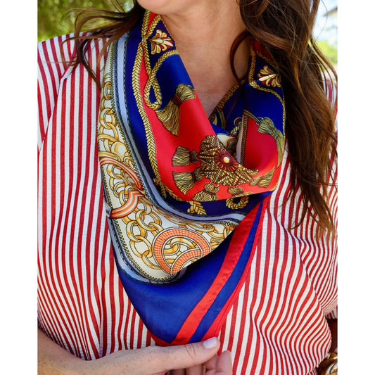 Trellis Tassel Scarf Red Navy