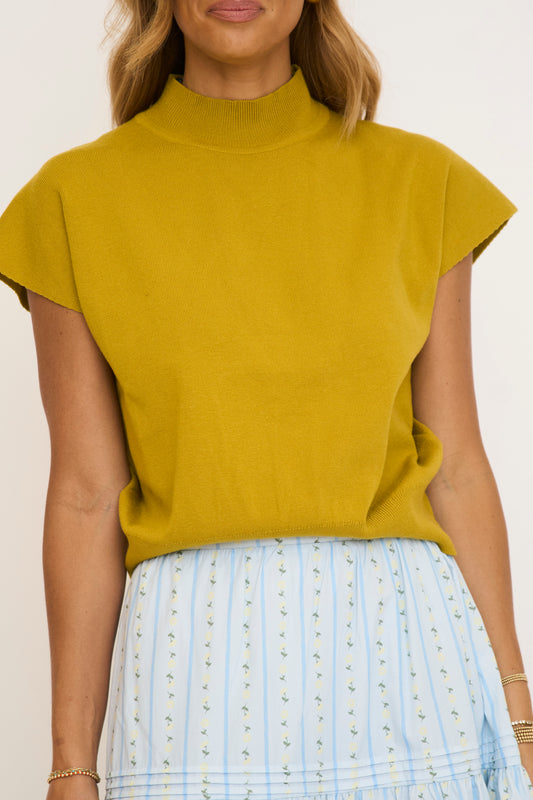 Mock Neck Cap Sleeve w/ Banded Hem