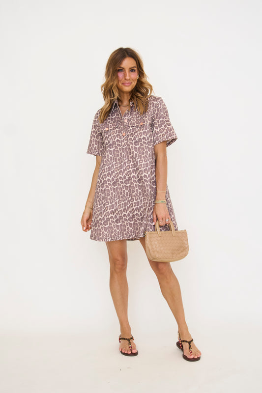 Leopard Denim A-line Swing Dress